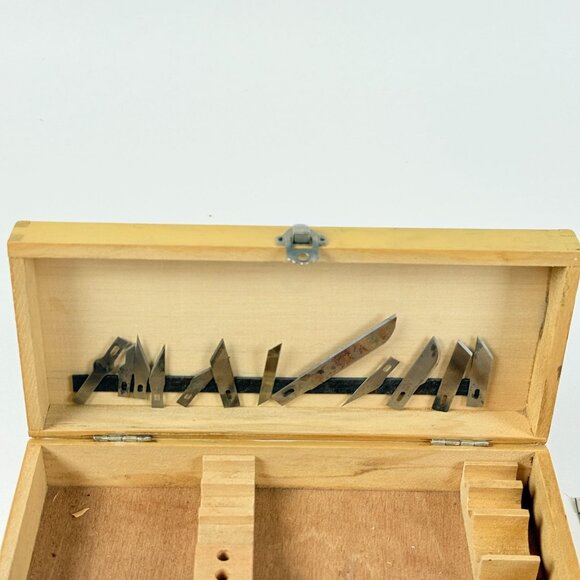 Vintage X-Acto Workshop Crafting Tools Kit Wooden Box Blades Incomplete Set - Picture 4 of 11